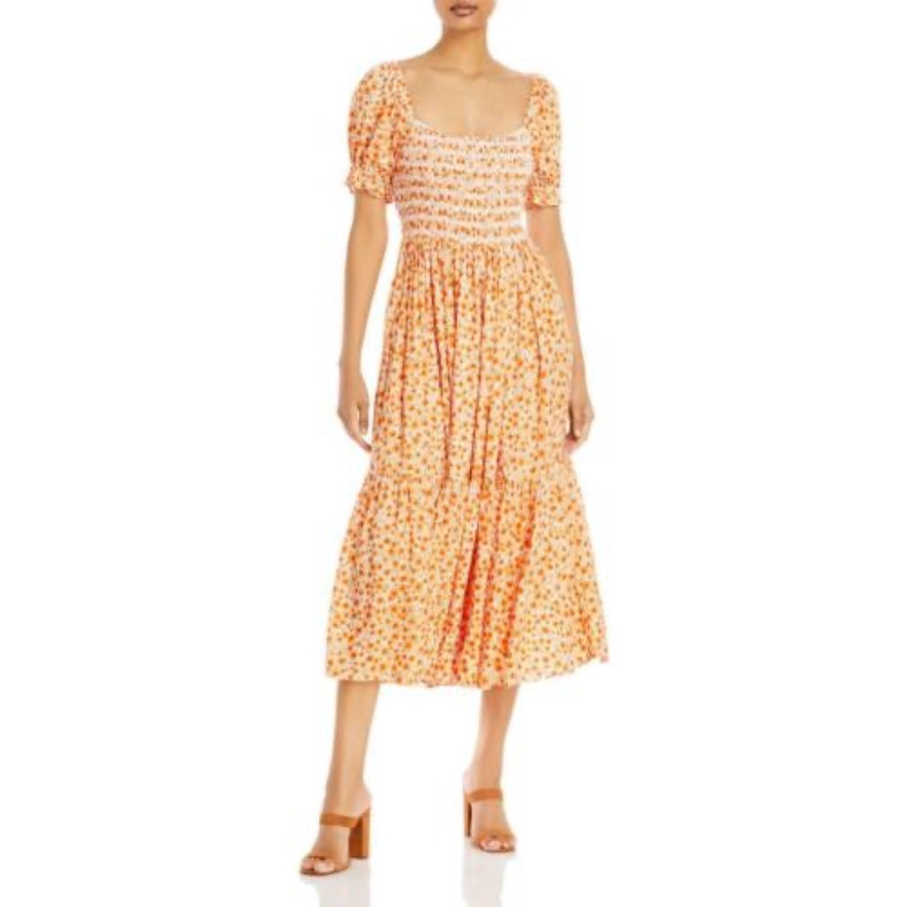 Aqua Cottagecore Floral Maxi Dress S  - think Hill House!